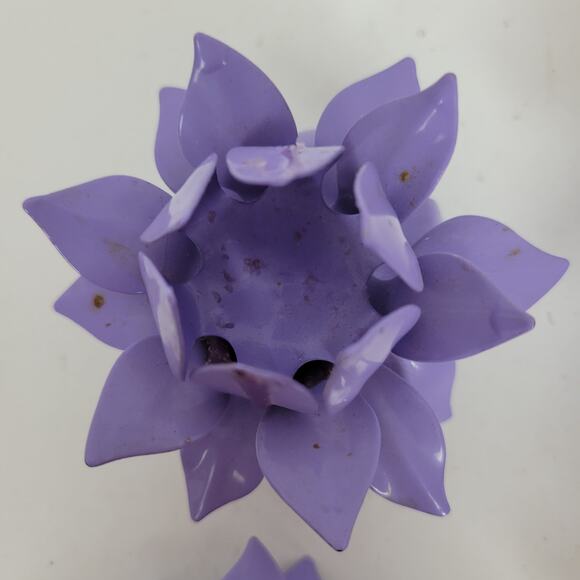 VINTAGE Lotus Flower Metal Purple Handmade Candle Holders Retro Set of 2 - Picture 12 of 13